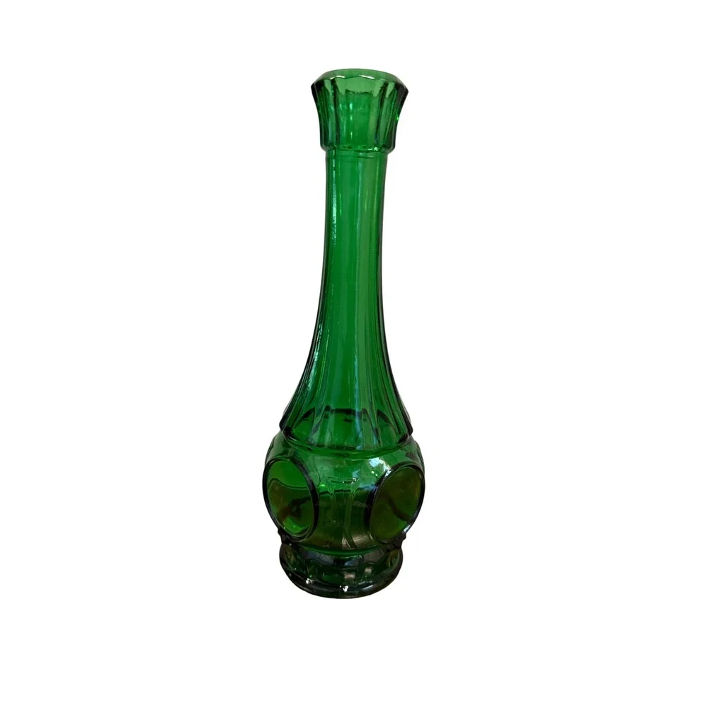 Vintage Emerald Green Glass Genie Bottle Decanter‎ Bullseye Thumbprint 9.5